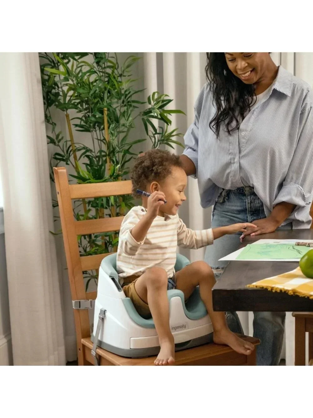 2-in-1 Baby Booster Feeding & Floor Seat with Self-Storing Tray - Mist Color